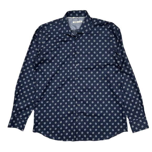 Maurizio Baldassari Soft Cotton Herringbone Floral Leaf Button Shirt Mens XL - Picture 1 of 9